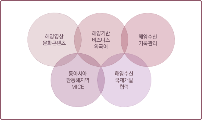 해양영상 문화콘텐츠, 해양기반 비즈니스 외국어, 동아시아 환동해지역 MICE, 해양수산 국제개발 협력, 해양수산기록관리