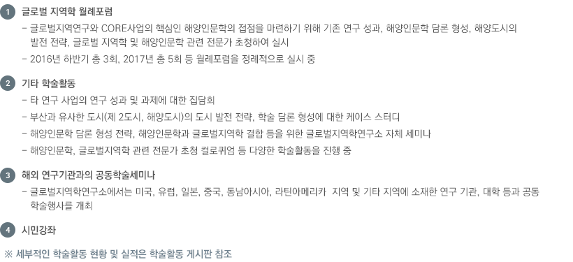 글로벌 지역학 연구소 주요 학술활동은 다음과 같다